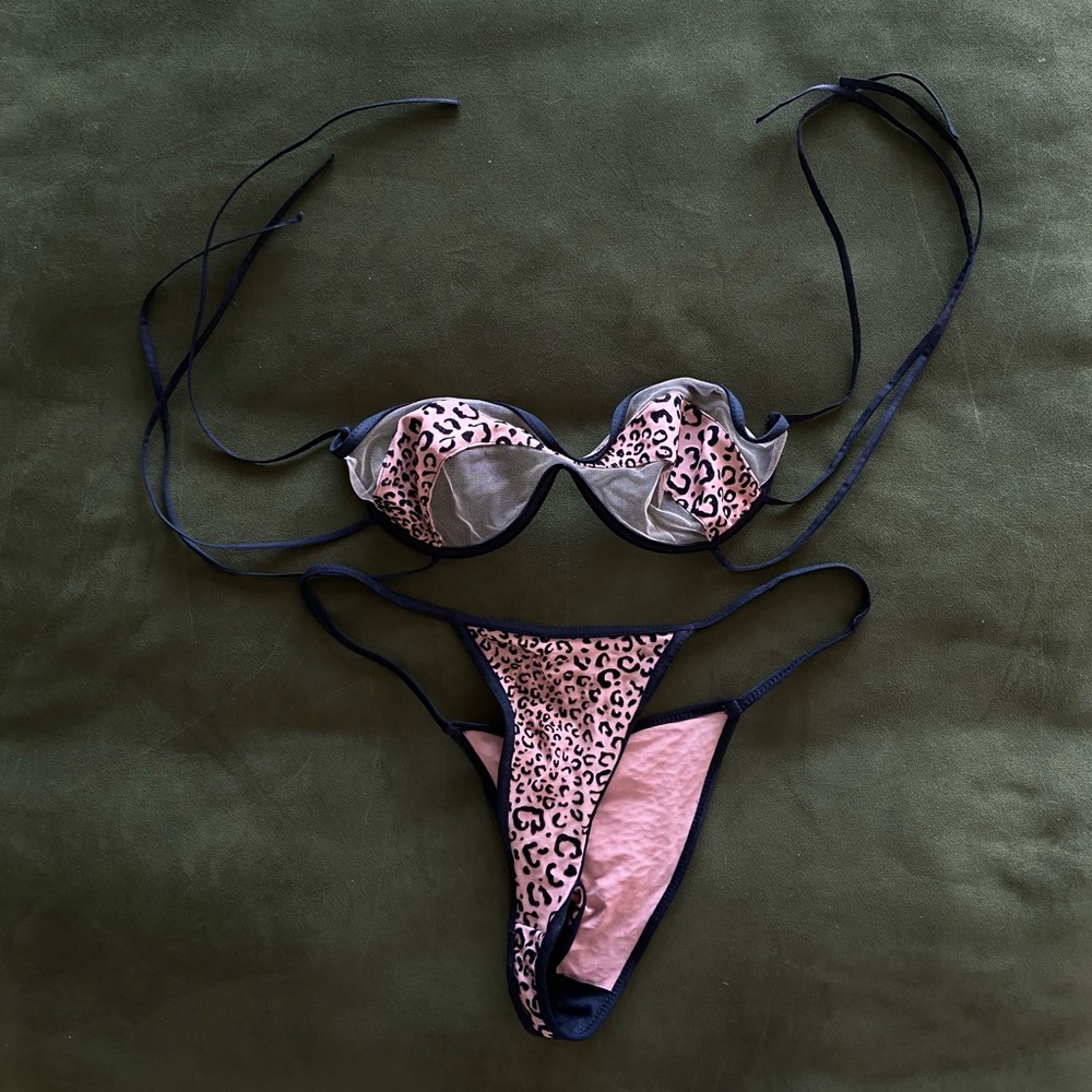 Leopard Print Bikini Set - Pink and Black
